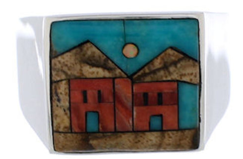 Native American Pueblo Design Multicolor Ring Size 11-3/4 EX42404